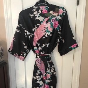 Black Floral Kimono Robe